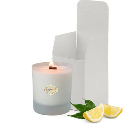 Limon Kokulu Ahşap Fitil Bardak Mum ( Buzlu Cam Bardak )