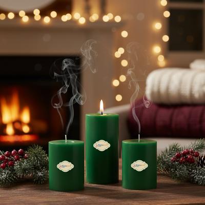 Medium Çam Kokulu Set Mum Çap 7 cm Yeşil