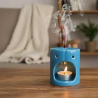 Mire Home Mavi Seramik Buhurdanlık ve Mumluk Seti