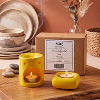 Mire Home Sarı Seramik Buhurdanlık ve Mumluk Seti