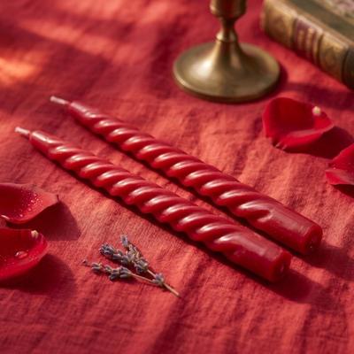 Outlet Ürün  2 Li Burgulu Şamdan Mum Kırmızı