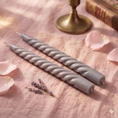 Outlet Ürün  2 Li Burgulu Şamdan Mum Gri