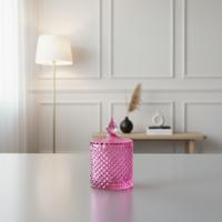 Pembe  Kristal Cam  Kapaklı Şekerlik