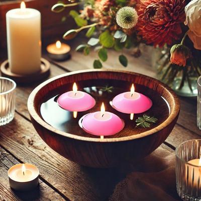 Pembe Suda Yüzen Mumlar 12'li Paket – 5 cm Çap
