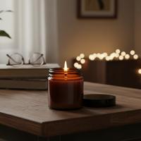 Soya Parafin Ahşap Fitil Kokulu Amber Renk Kavanoz İçi Mum