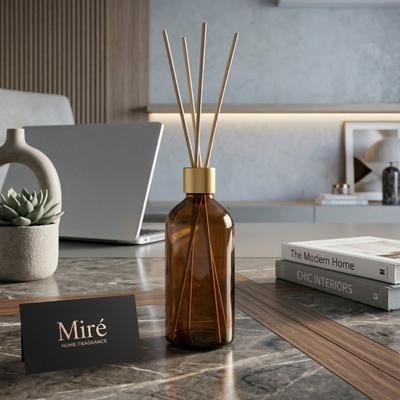 Bambu Çubuklu Oda Kokusu - Amber Şişe - Gold Kapak